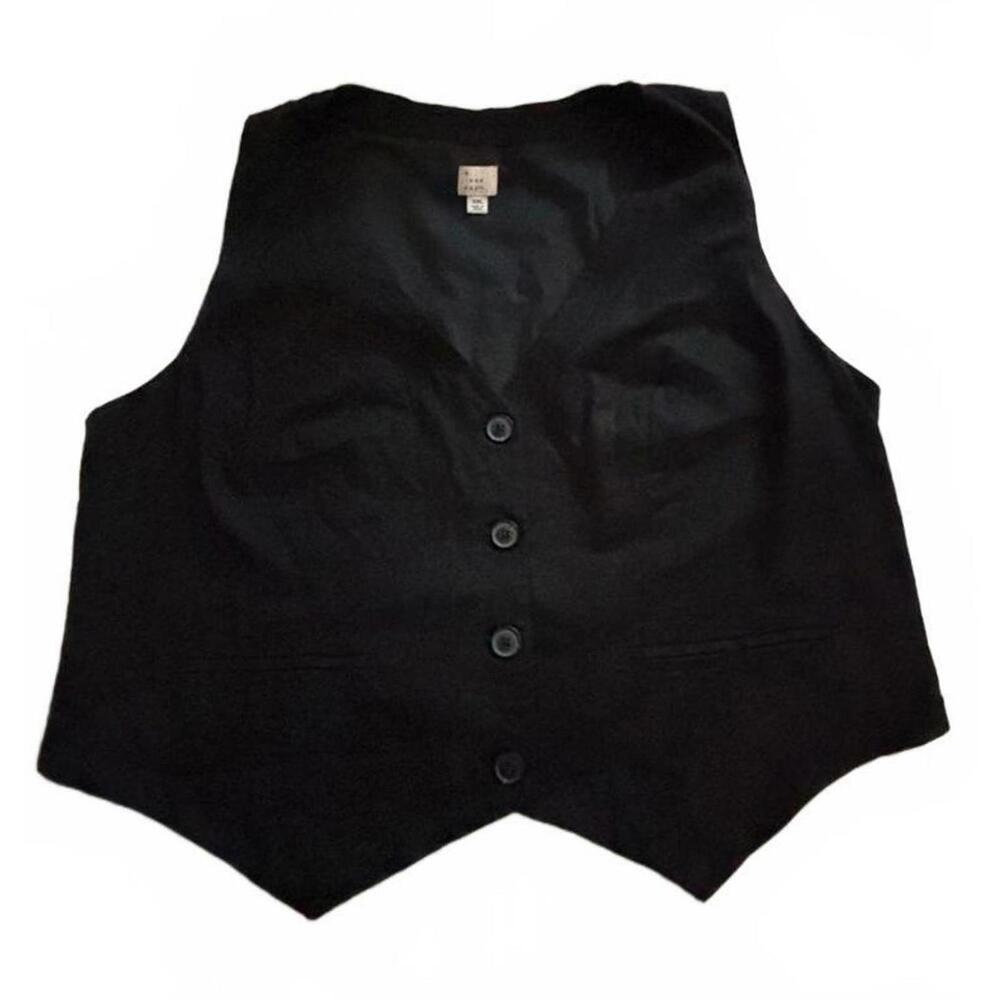 A New Day Black Linen Button Vest